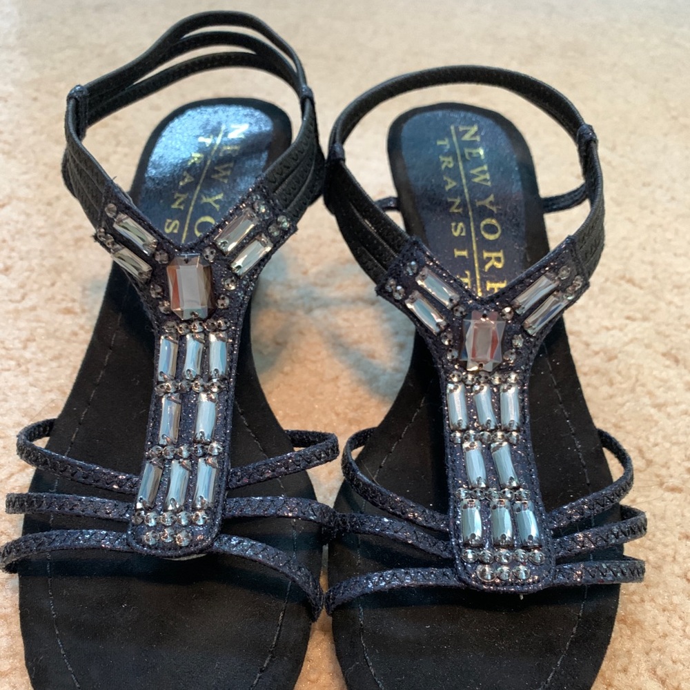 New York Transit Black Sequined Sandals